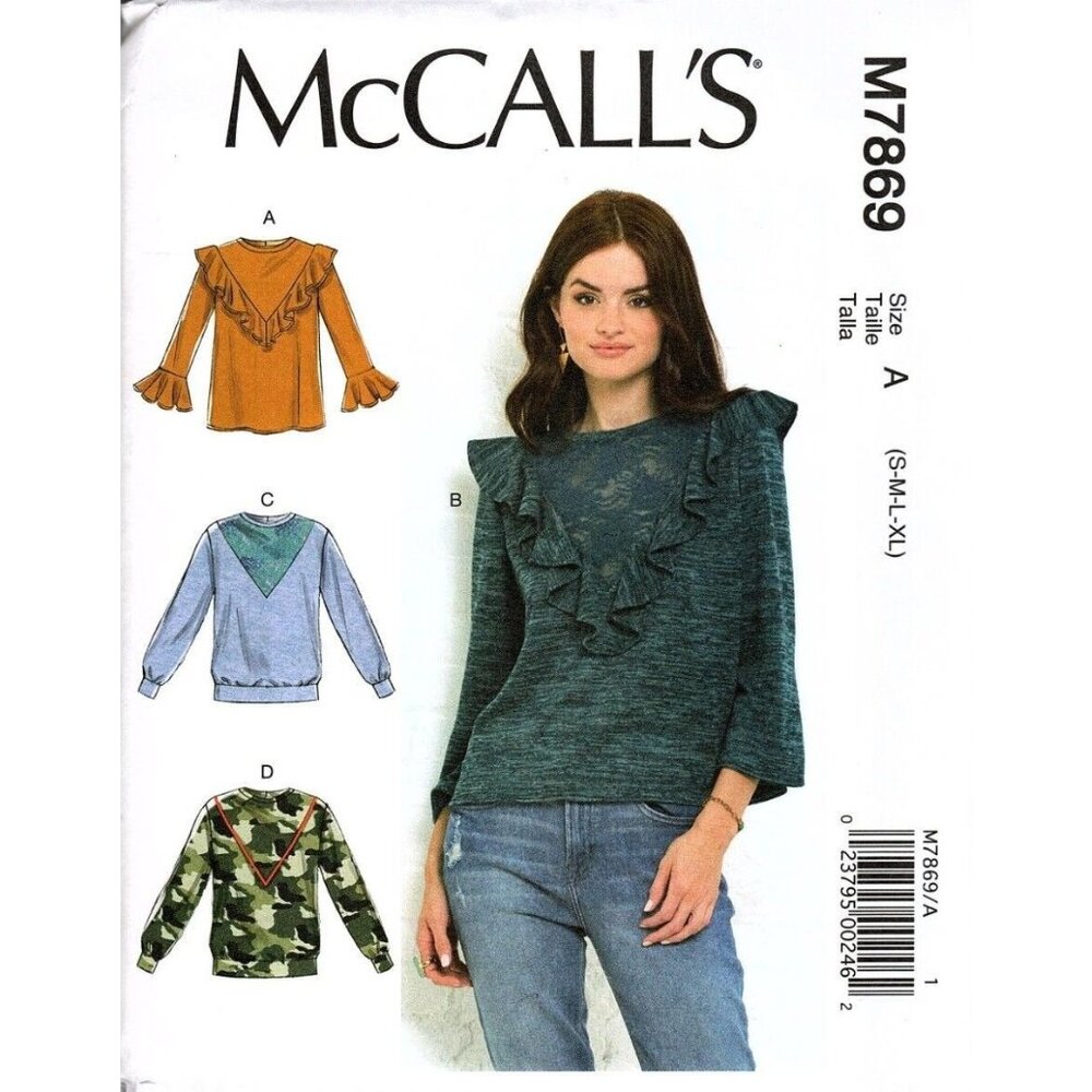 McCall's M7869 Misses S to XL Easy Tops and Sweatshirt Uncut Sewing Pattern New